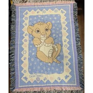 The Lion King Baby Blanket Jacquard Throw Vintage 1990s Simba Disney Cotton